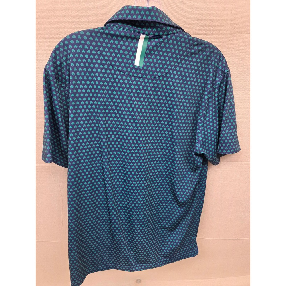 Rhoback Mens Shamrock Polo Shirt Small Blue Green Clover Performance Golf Top - Picture 4 of 6